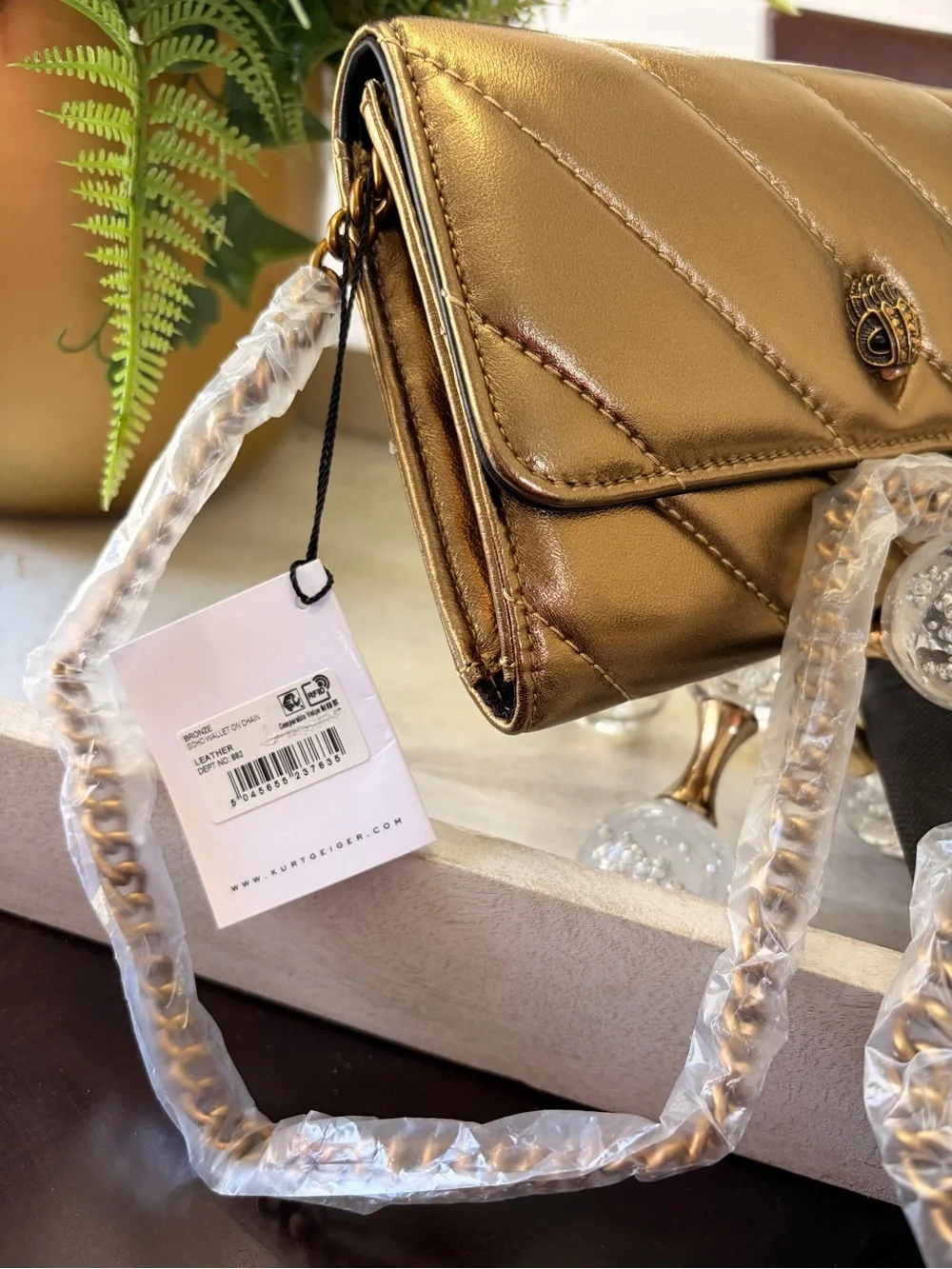 Kurt Geiger London SoHo Wallet on Chain BRONZE -NWT